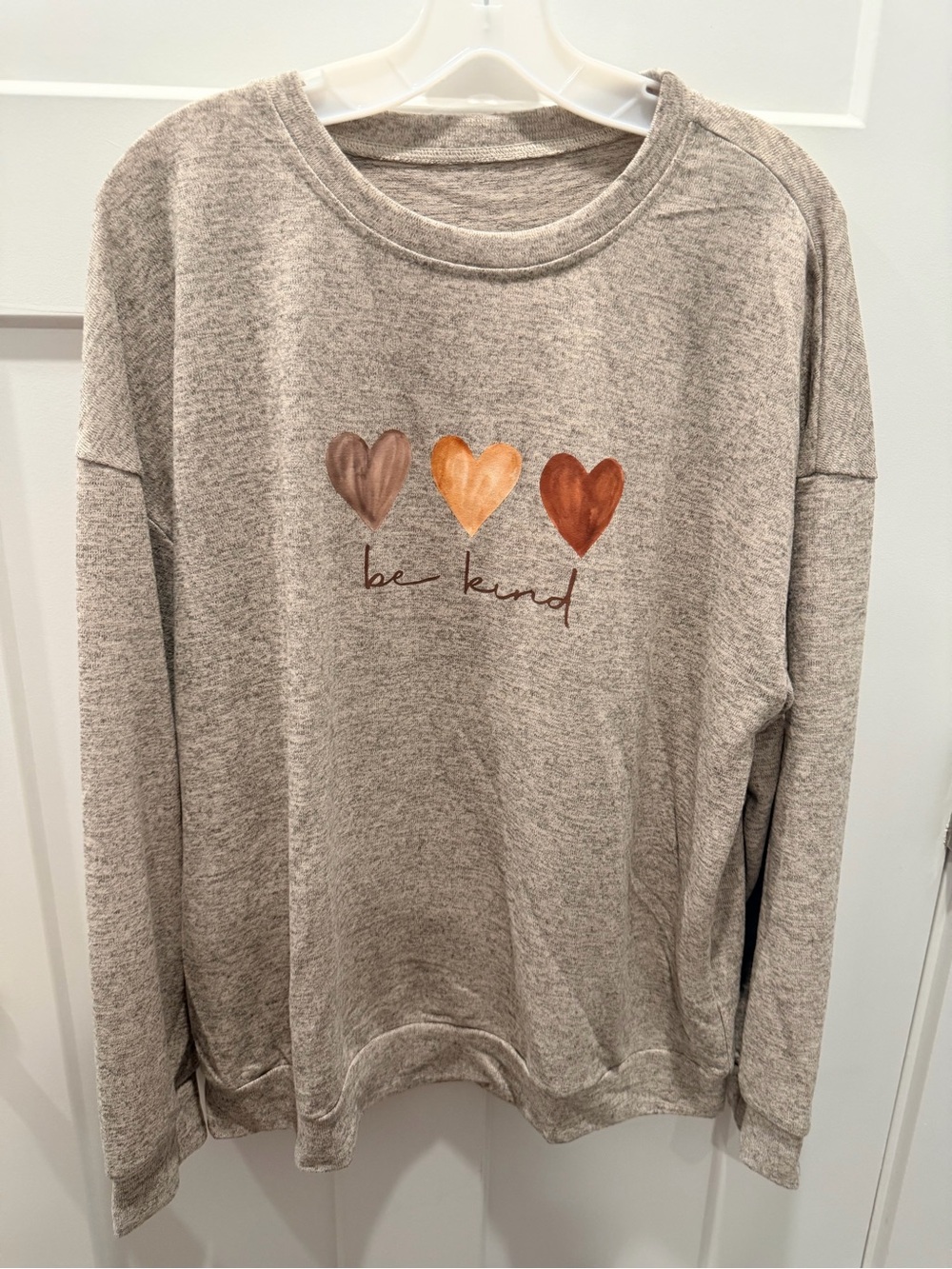 NEW Be Kind 3 Hearts Heather Beige Pullover Sweatshirt XL